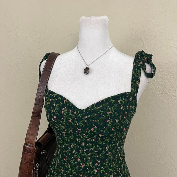 New Reformation Niara Tie Straps Smocked Floral Mini Dress In Coriander - Picture 3 of 8